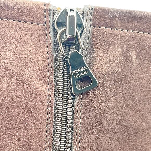 Vintage Prada Brown Suede Lace Up Square Toe High Heel Mid Calf Boots IT 37 - Picture 11 of 12